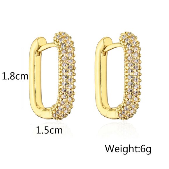 3/$35 18k Gold Plated Copper Mini Rectangular Hoop Earrings Zirconia Diamond - Picture 4 of 5